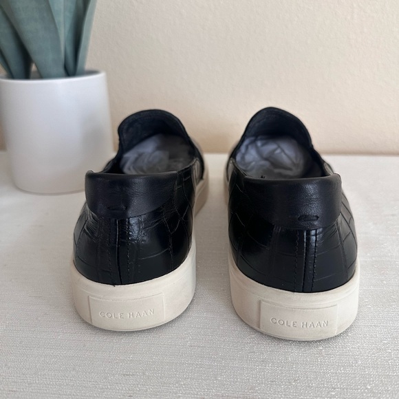 Cole Haan GrandSeries Croc Black Leather Slip On Casual Sneakers Women’s 8B - Picture 11 of 13